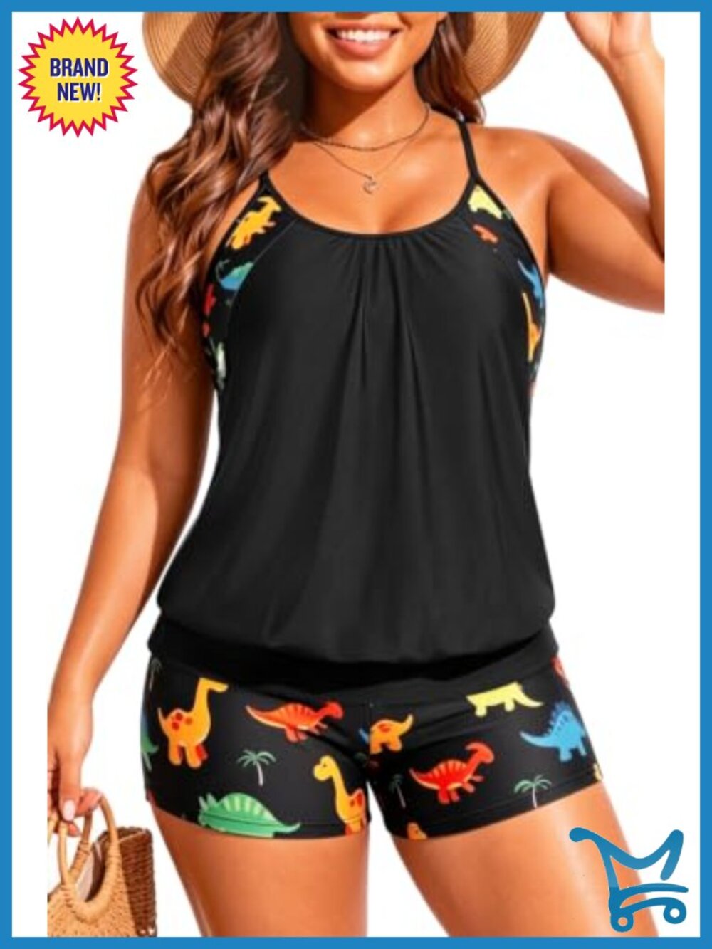 Plus Size Tankini Swimsuit Set Tummy Control Blouson Top Boy Shorts